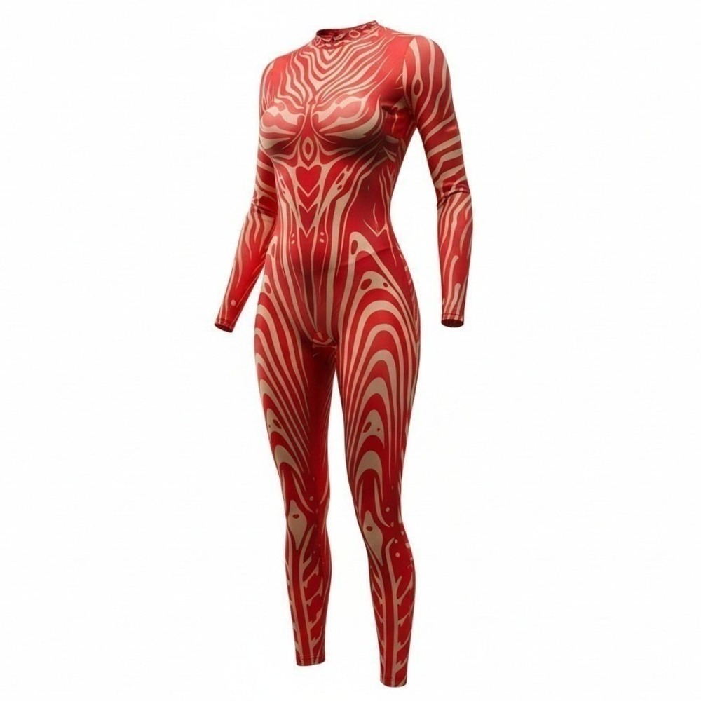 New Small Full Body Catsuit Print Mock Neck‎ Stretch Rave Festival Jumpsuit